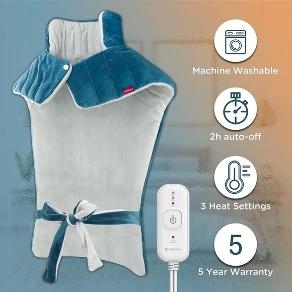 COPY - WeightedHeat™ XL Extra-long Full Back Heating Pad  Blue color, Neck And … - Picture 2 of 4